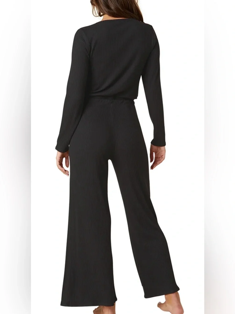 Beyond Yoga Draw the Line Ribbed Wide Leg Jumpsuit Black Medium